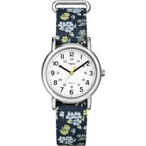 Womens Floral Nylon Strap Watch 31mm White Dial Water Resistant Light Up